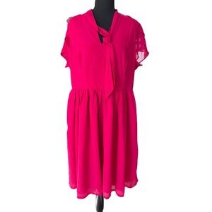 ModCloth Bow Tie Fit Flare Dress Womens 1X Pink Coquette Retro Vintage Romantic